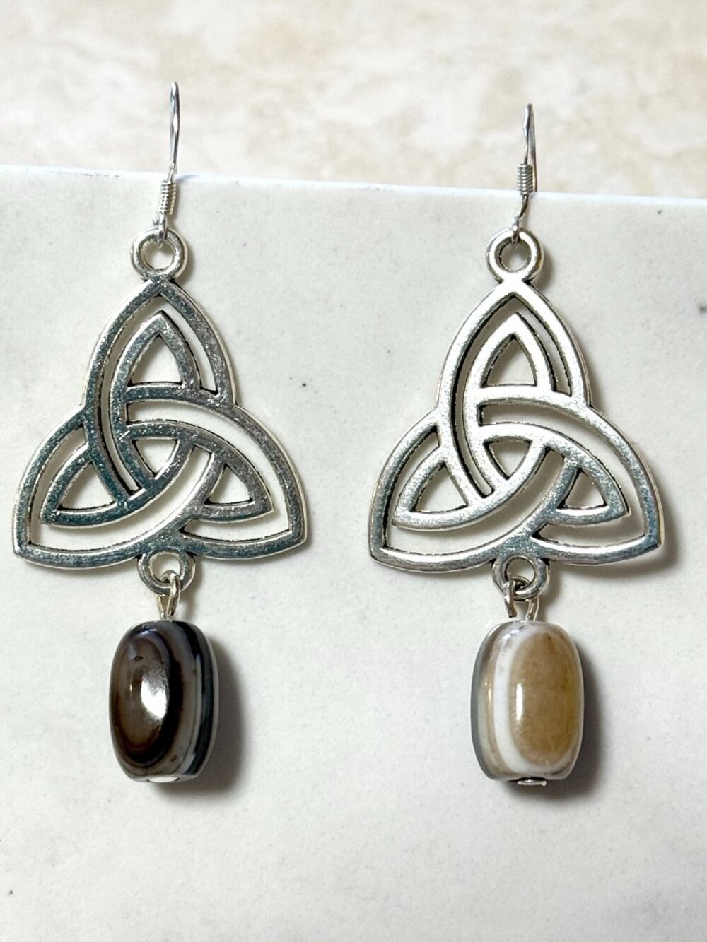 2/$20, Botswana Agate Triqueta Earrings, Natural Gemstone & Sterling Silver Hook